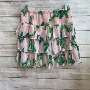 THE WEBSTER MIAMI TARGET FLORAL TIERED MINISKIRT IN PINK